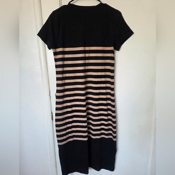 J. Crew Striped Black and Tan T- Shirt Midi Dress Small NWT - Picture 2 of 7